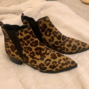 Boots, ankle, 7.5, Marc Fisher Ltd., leopard-print calf hair 1-3/4" heels.